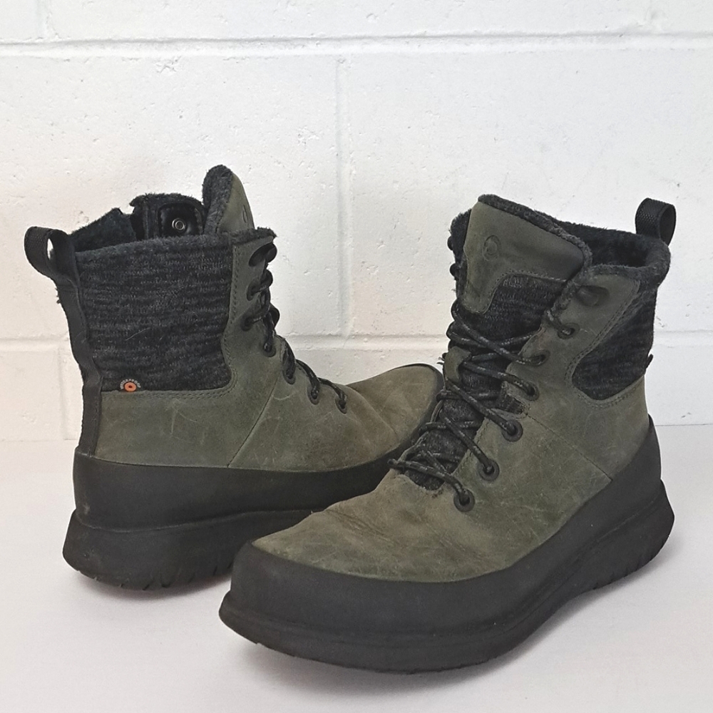 Bogs Olive Green and Black Winter Lace-Up Boots